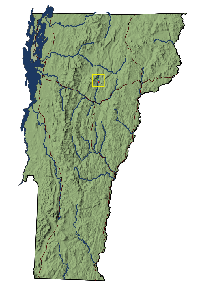 Map of location of the North Branch of the Winooski River Vermont Whitewater Kayaking