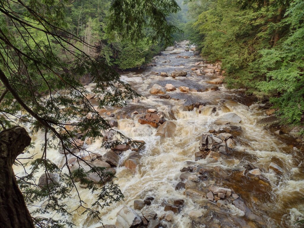The top of the takeout rapid of the Middlebury River Vermont post floods of 2023